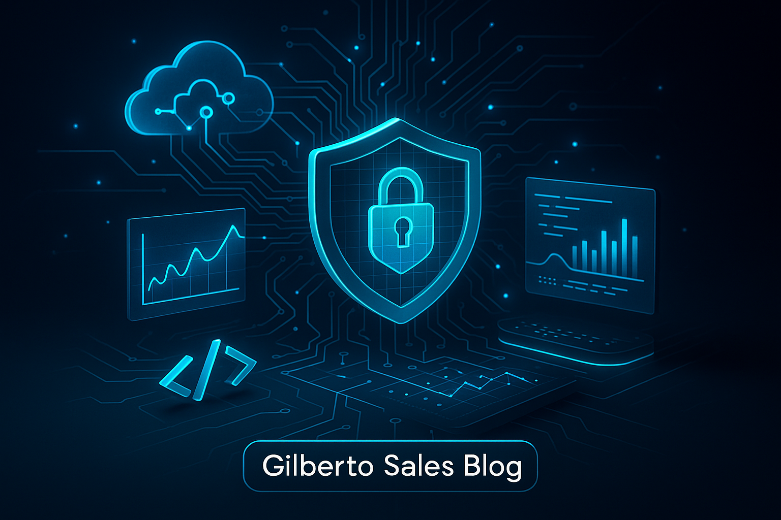 Imagem destacada do blog Gilberto Sales com elementos de tecnologia, observabilidade, nuvem, segurança e código